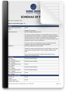 Horns Drove Community Child Care Fees - 2025